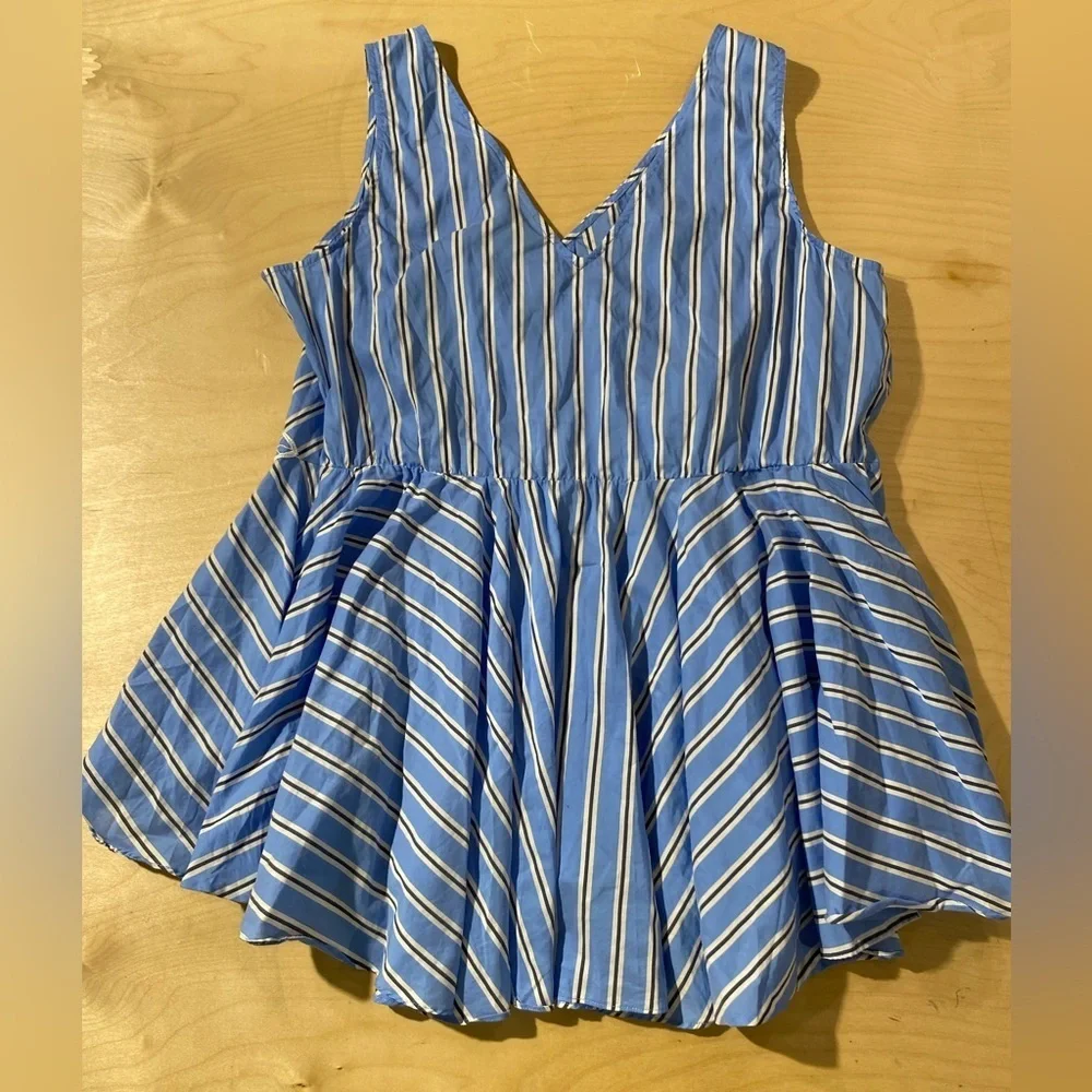 Lane Bryant Blue and White Striped Blouse with Floral Lace 18P (OS)